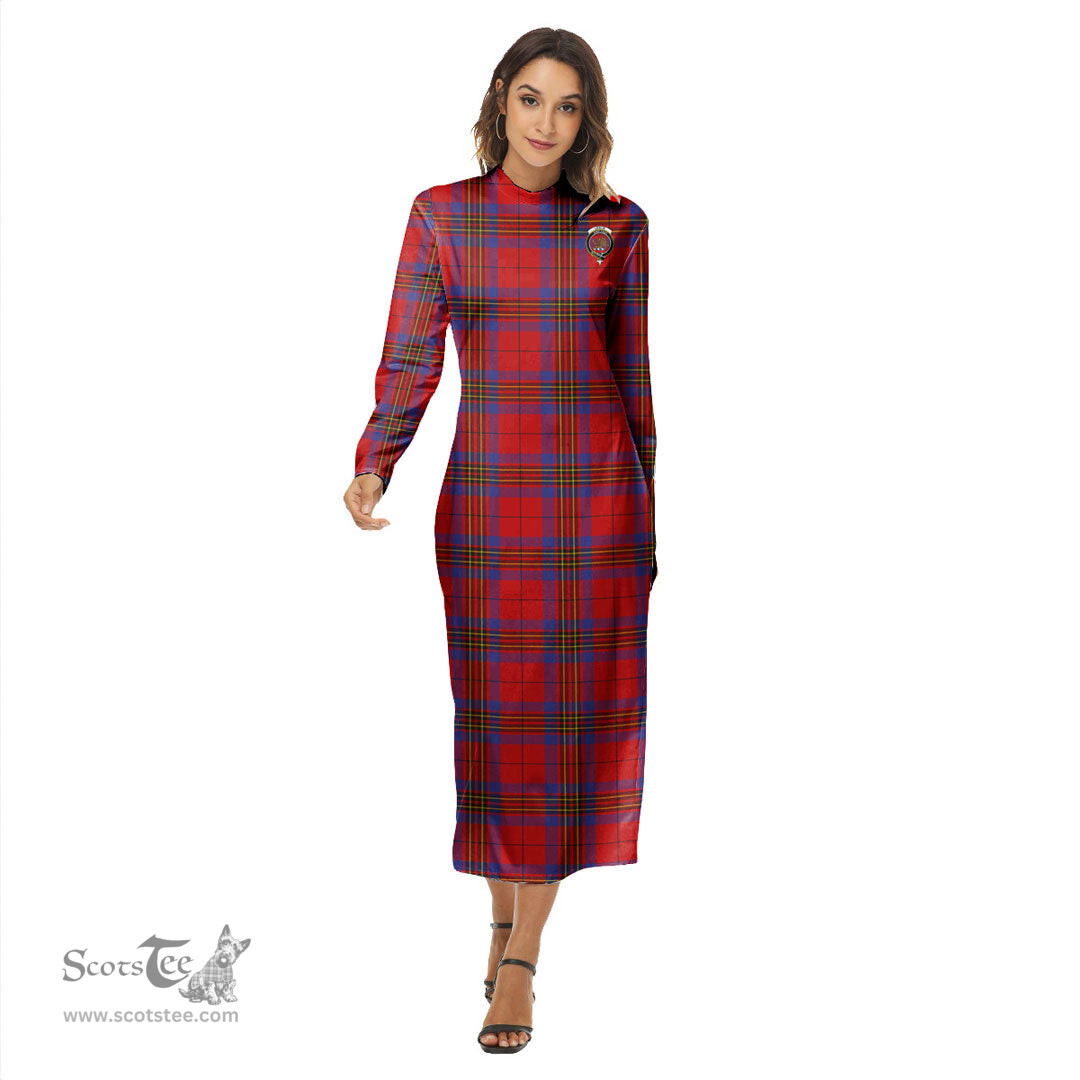 ScotsTee Shop Scottish Leslie Modern Clan Crest Tartan Womens Mock Neck Long Sleeve Midi Dress