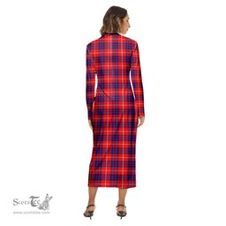 ScotsTee Shop Scottish Hamilton Modern Clan Crest Tartan Womens Mock Neck Long Sleeve Midi Dress