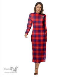 ScotsTee Shop Scottish Hamilton Modern Clan Crest Tartan Womens Mock Neck Long Sleeve Midi Dress