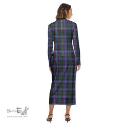 ScotsTee Shop Scottish Hunter Modern Clan Tartan Womens Mock Neck Long Sleeve Midi Dress