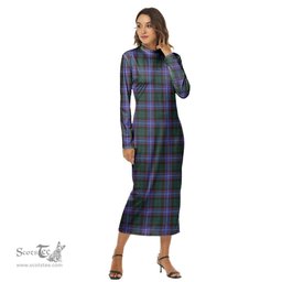 ScotsTee Shop Scottish Hunter Modern Clan Tartan Womens Mock Neck Long Sleeve Midi Dress