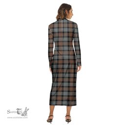 ScotsTee Shop Scottish Gunn Weathered Clan Tartan Womens Mock Neck Long Sleeve Midi Dress
