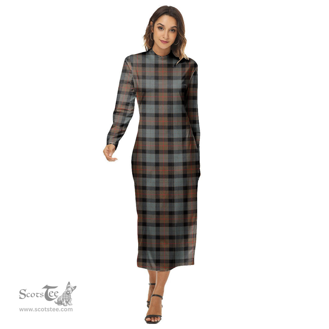 ScotsTee Shop Scottish Gunn Weathered Clan Tartan Womens Mock Neck Long Sleeve Midi Dress