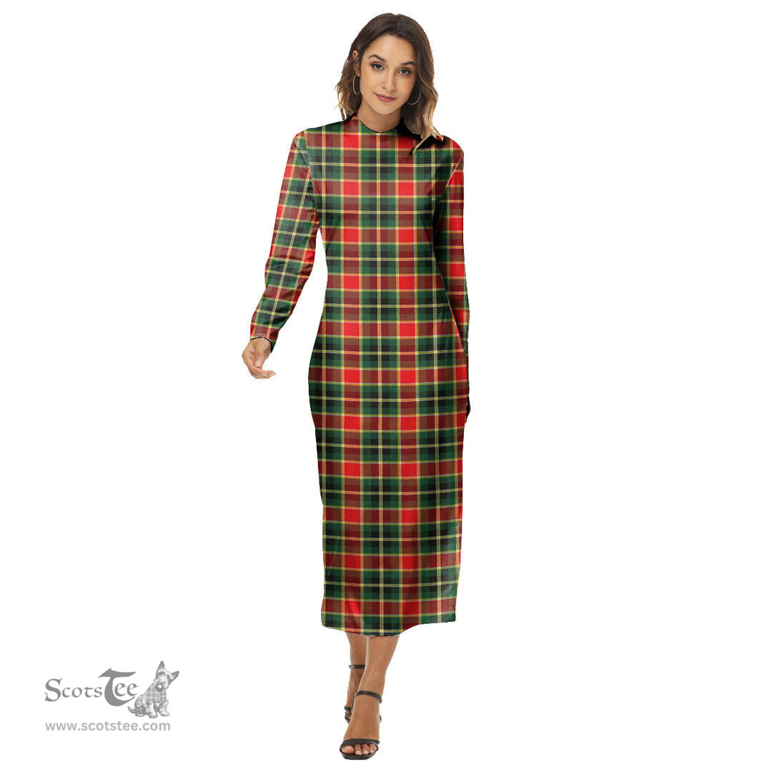 ScotsTee Shop Scottish MacLachlan Hunting Modern Clan Tartan Womens Mock Neck Long Sleeve Midi Dress