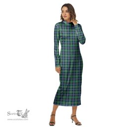 ScotsTee Shop Scottish Rose Hunting Ancient Clan Tartan Womens Mock Neck Long Sleeve Midi Dress