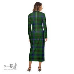 ScotsTee Shop Scottish Henderson Modern Clan Crest Tartan Womens Mock Neck Long Sleeve Midi Dress