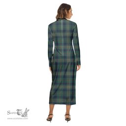 ScotsTee Shop Scottish Kennedy Modern Clan Crest Tartan Womens Mock Neck Long Sleeve Midi Dress
