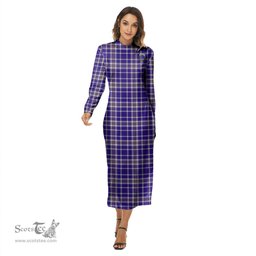 ScotsTee Shop Scottish Ochterlony Clan Crest Tartan Womens Mock Neck Long Sleeve Midi Dress