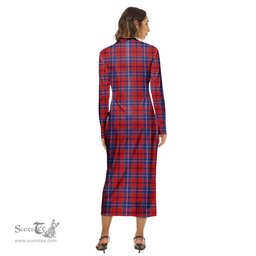 ScotsTee Shop Scottish Wishart Dress Clan Tartan Womens Mock Neck Long Sleeve Midi Dress