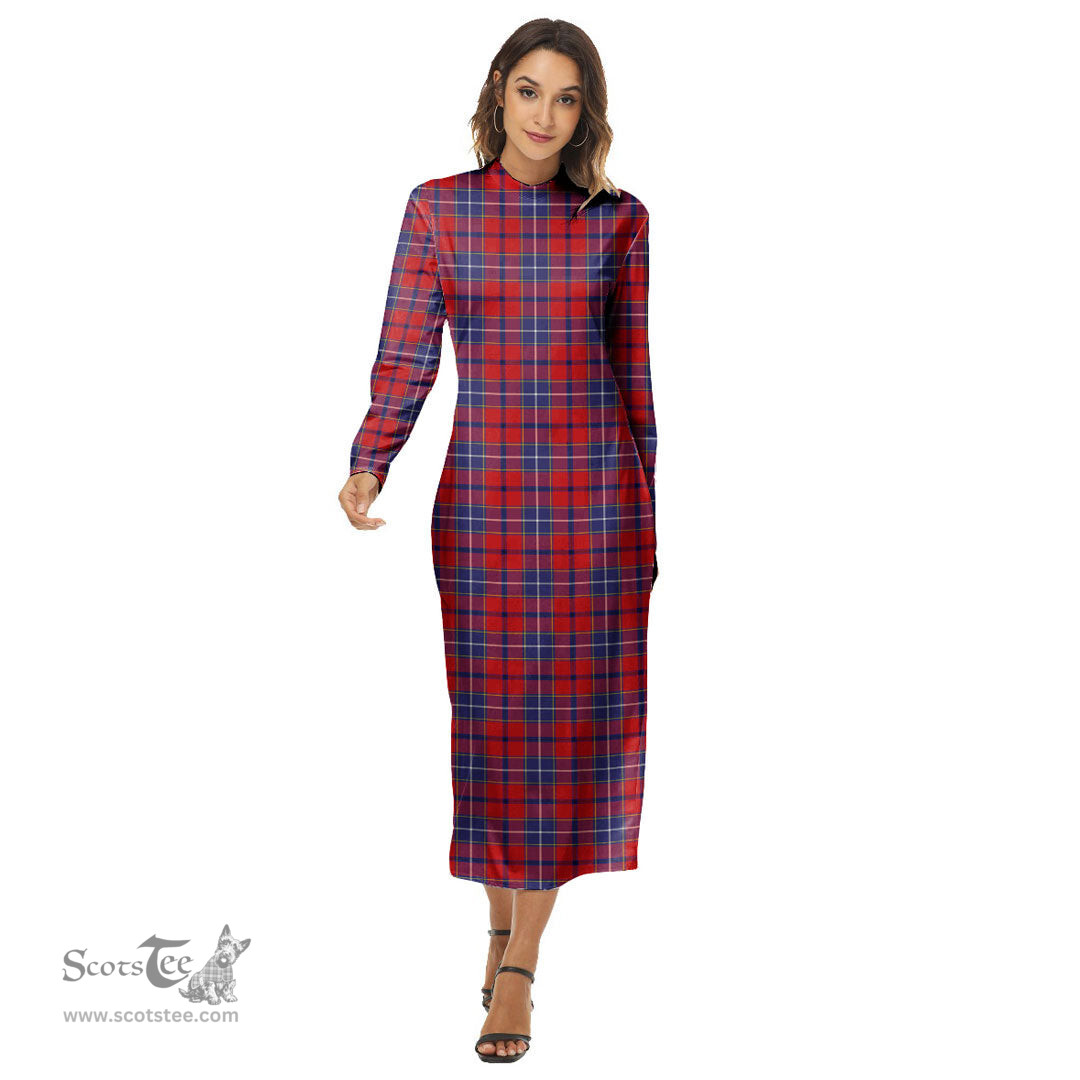 ScotsTee Shop Scottish Wishart Dress Clan Tartan Womens Mock Neck Long Sleeve Midi Dress