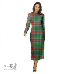 ScotsTee Shop Scottish Muirhead Clan Crest Tartan Womens Mock Neck Long Sleeve Midi Dress