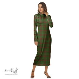 ScotsTee Shop Scottish Maxwell Hunting Clan Tartan Womens Mock Neck Long Sleeve Midi Dress
