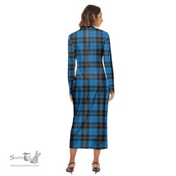 ScotsTee Shop Scottish Ramsay Blue Ancient Clan Tartan Womens Mock Neck Long Sleeve Midi Dress