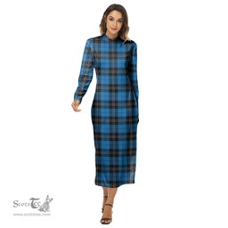 ScotsTee Shop Scottish Ramsay Blue Ancient Clan Tartan Womens Mock Neck Long Sleeve Midi Dress