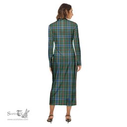 ScotsTee Shop Scottish Ogilvie Hunting Ancient Clan Crest Tartan Womens Mock Neck Long Sleeve Midi Dress