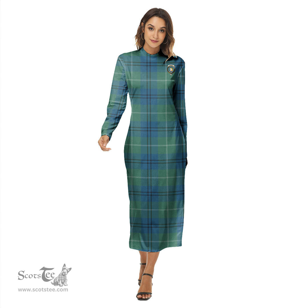 ScotsTee Shop Scottish Oliphant Ancient Clan Crest Tartan Womens Mock Neck Long Sleeve Midi Dress