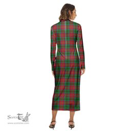 ScotsTee Shop Scottish McCulloch Clan Tartan Womens Mock Neck Long Sleeve Midi Dress
