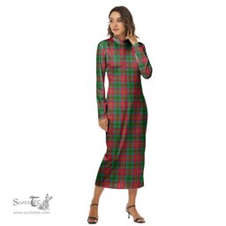 ScotsTee Shop Scottish McCulloch Clan Tartan Womens Mock Neck Long Sleeve Midi Dress