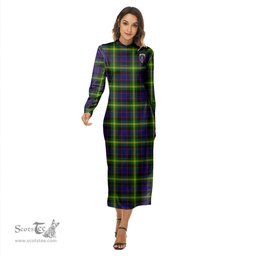 ScotsTee Shop Scottish Watson Modern Clan Crest Tartan Womens Mock Neck Long Sleeve Midi Dress