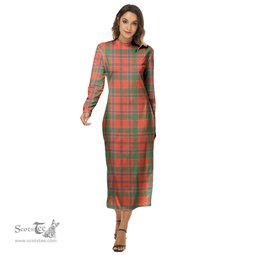 ScotsTee Shop Scottish Munro Ancient Clan Tartan Womens Mock Neck Long Sleeve Midi Dress