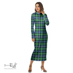 ScotsTee Shop Scottish Murray of Atholl Ancient Clan Tartan Womens Mock Neck Long Sleeve Midi Dress