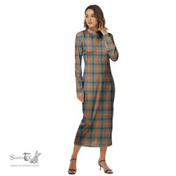 ScotsTee Shop Scottish Wilson Ancient Clan Tartan Womens Mock Neck Long Sleeve Midi Dress