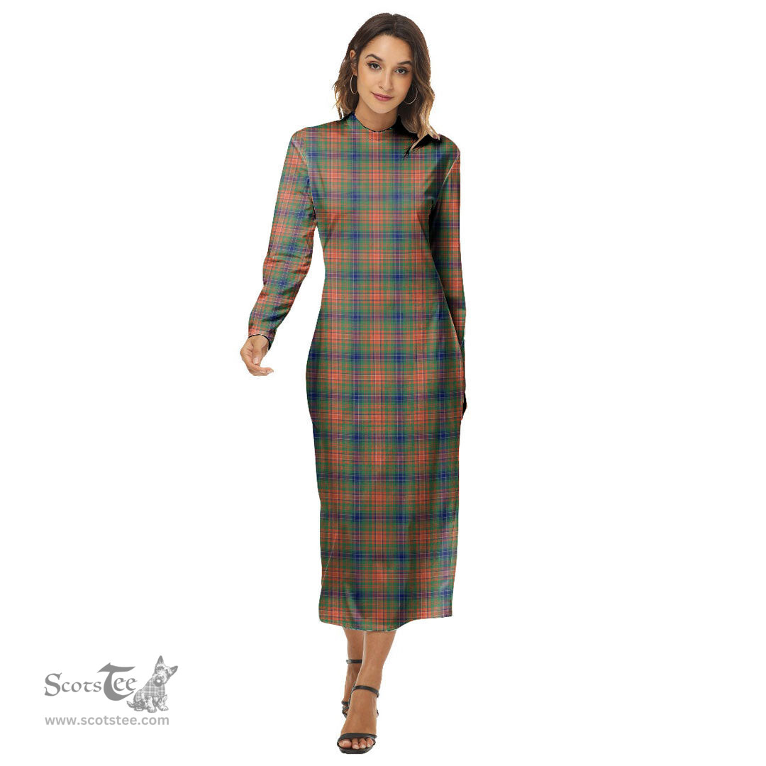 ScotsTee Shop Scottish Wilson Ancient Clan Tartan Womens Mock Neck Long Sleeve Midi Dress
