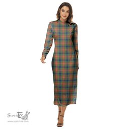 ScotsTee Shop Scottish Wilson Ancient Clan Tartan Womens Mock Neck Long Sleeve Midi Dress