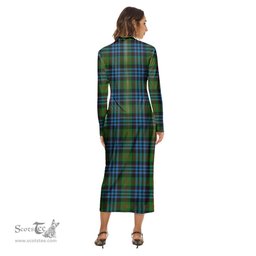 ScotsTee Shop Scottish Newlands of Lauriston Clan Crest Tartan Womens Mock Neck Long Sleeve Midi Dress