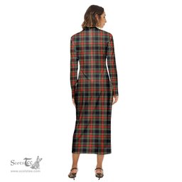 ScotsTee Shop Scottish Stewart Black Clan Tartan Womens Mock Neck Long Sleeve Midi Dress