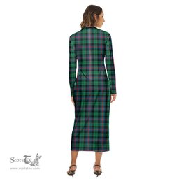 ScotsTee Shop Scottish Urquhart Broad Red Ancient Clan Tartan Womens Mock Neck Long Sleeve Midi Dress