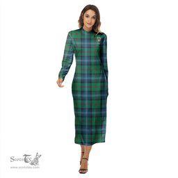 ScotsTee Shop Scottish Urquhart Ancient Clan Crest Tartan Womens Mock Neck Long Sleeve Midi Dress