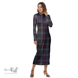 ScotsTee Shop Scottish Nairn Clan Tartan Womens Mock Neck Long Sleeve Midi Dress