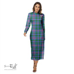 ScotsTee Shop Scottish Ralston Clan Crest Tartan Womens Mock Neck Long Sleeve Midi Dress