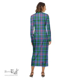 ScotsTee Shop Scottish Ralston Clan Crest Tartan Womens Mock Neck Long Sleeve Midi Dress