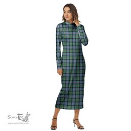 ScotsTee Shop Scottish Malcolm Ancient Clan Tartan Womens Mock Neck Long Sleeve Midi Dress