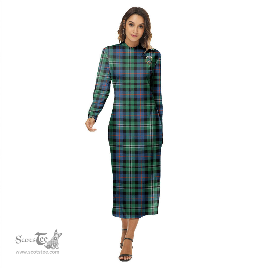 ScotsTee Shop Scottish Rose Hunting Ancient Clan Crest Tartan Womens Mock Neck Long Sleeve Midi Dress