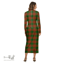 ScotsTee Shop Scottish Menzies Green Modern Clan Crest Tartan Womens Mock Neck Long Sleeve Midi Dress