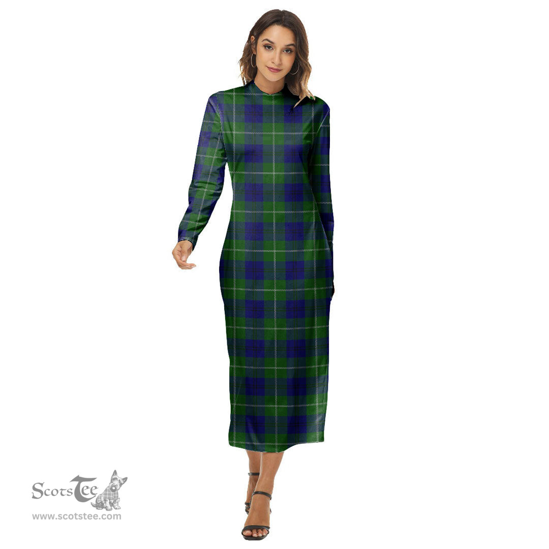 ScotsTee Shop Scottish Oliphant Modern Clan Tartan Womens Mock Neck Long Sleeve Midi Dress