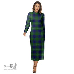 ScotsTee Shop Scottish Oliphant Modern Clan Tartan Womens Mock Neck Long Sleeve Midi Dress