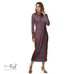 ScotsTee Shop Scottish Mar Clan Tartan Womens Mock Neck Long Sleeve Midi Dress