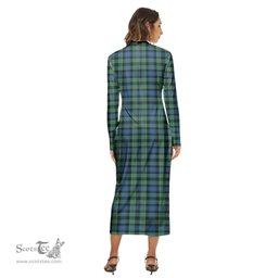 ScotsTee Shop Scottish Mouat Clan Tartan Womens Mock Neck Long Sleeve Midi Dress