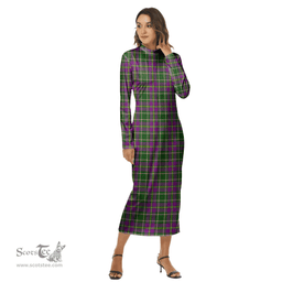 ScotsTee Shop Scottish Taylor Clan Tartan Womens Mock Neck Long Sleeve Midi Dress