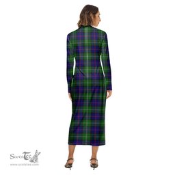 ScotsTee Shop Scottish MacThomas Modern Clan Crest Tartan Womens Mock Neck Long Sleeve Midi Dress