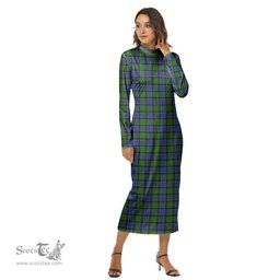 ScotsTee Shop Scottish Paterson Clan Tartan Womens Mock Neck Long Sleeve Midi Dress