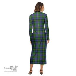 ScotsTee Shop Scottish Paterson Clan Tartan Womens Mock Neck Long Sleeve Midi Dress