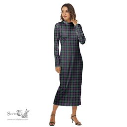 ScotsTee Shop Scottish Rose Hunting Modern Clan Tartan Womens Mock Neck Long Sleeve Midi Dress