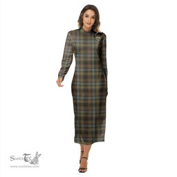 ScotsTee Shop Scottish Stewart Hunting Weathered Clan Crest Tartan Womens Mock Neck Long Sleeve Midi Dress