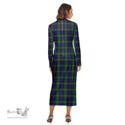 ScotsTee Shop Scottish MacThomas Modern Clan Tartan Womens Mock Neck Long Sleeve Midi Dress