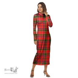 ScotsTee Shop Scottish Munro Modern Clan Tartan Womens Mock Neck Long Sleeve Midi Dress